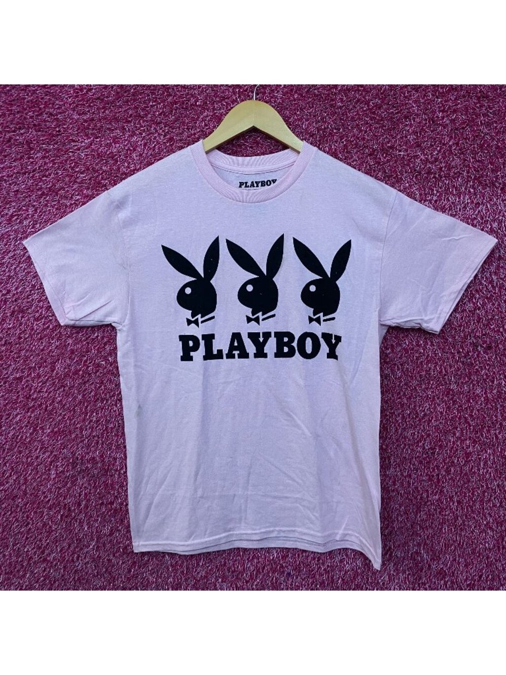 Playboy Triple Bunny Logo Rhinestone Graphic T-Shirt Medium